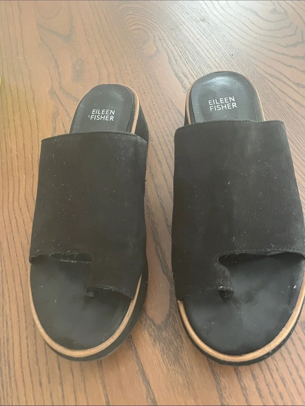Eileen Fisher Dare Black Leather Toe-Loop Slide Sandals Size 8